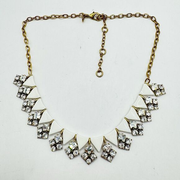 J Crew Gold White Acrylic Triangle Rhinestone Summer Statement Necklace Sparkle - Picture 11 of 11